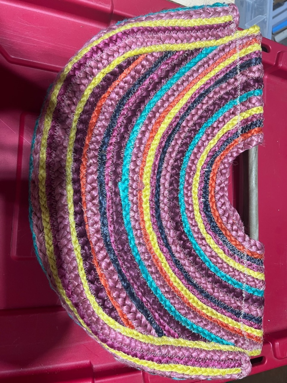 Colorful Striped Raffia Woven Half-Moon Clutch - Rainbow New! Spring/Summer